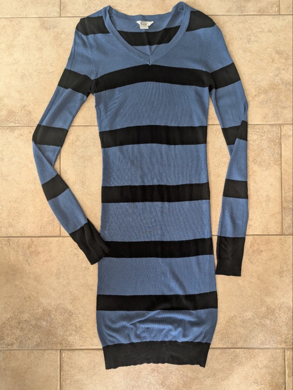 Black and blue striped sweater dress